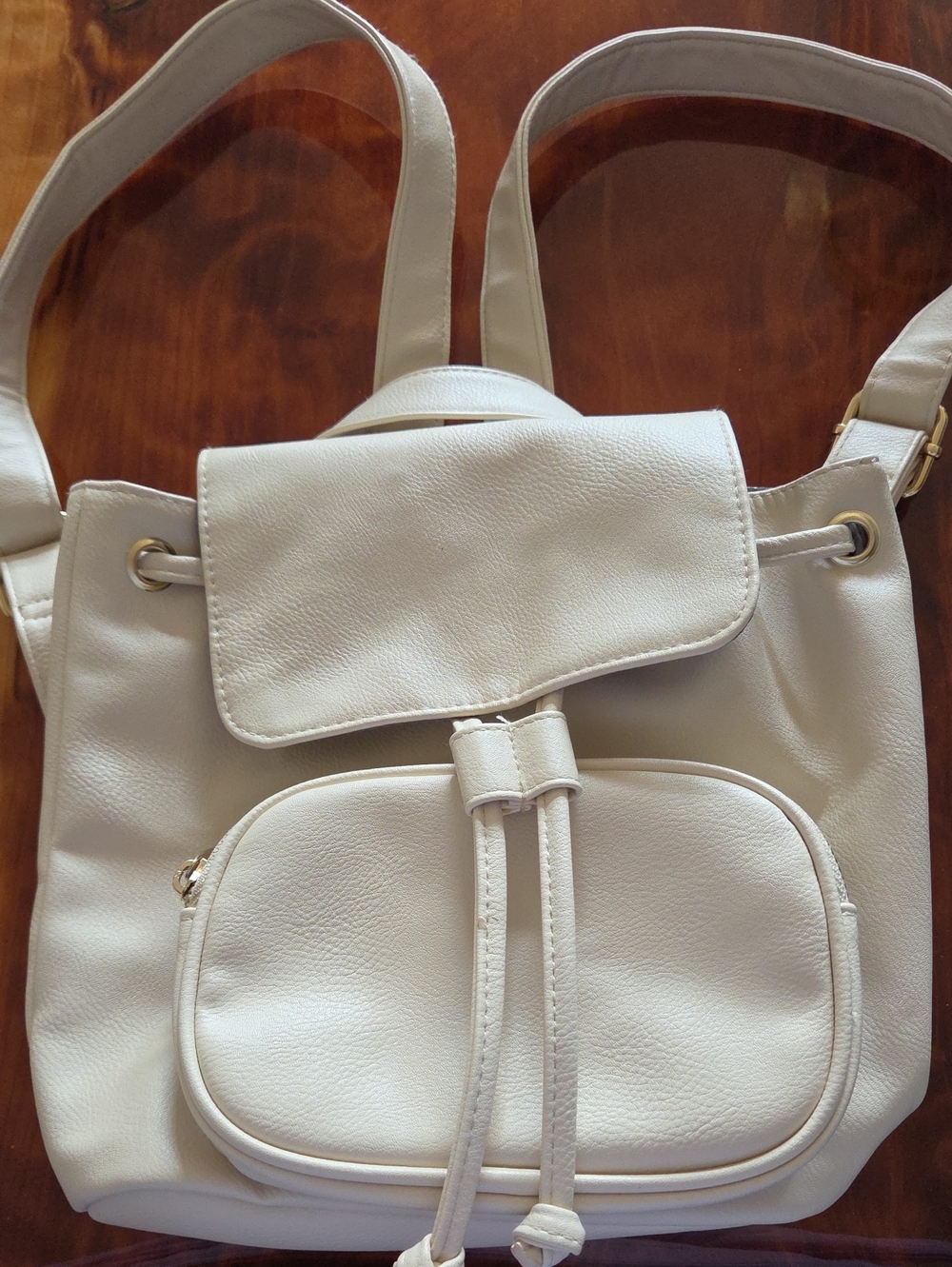 White Women's Faux Leather Backpack Purse